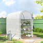 Walk-in Mini Greenhouse with Shelves, Portable Outdoor Greenhouse with Roll-up Door, 123 x 187 x 189 cm, White