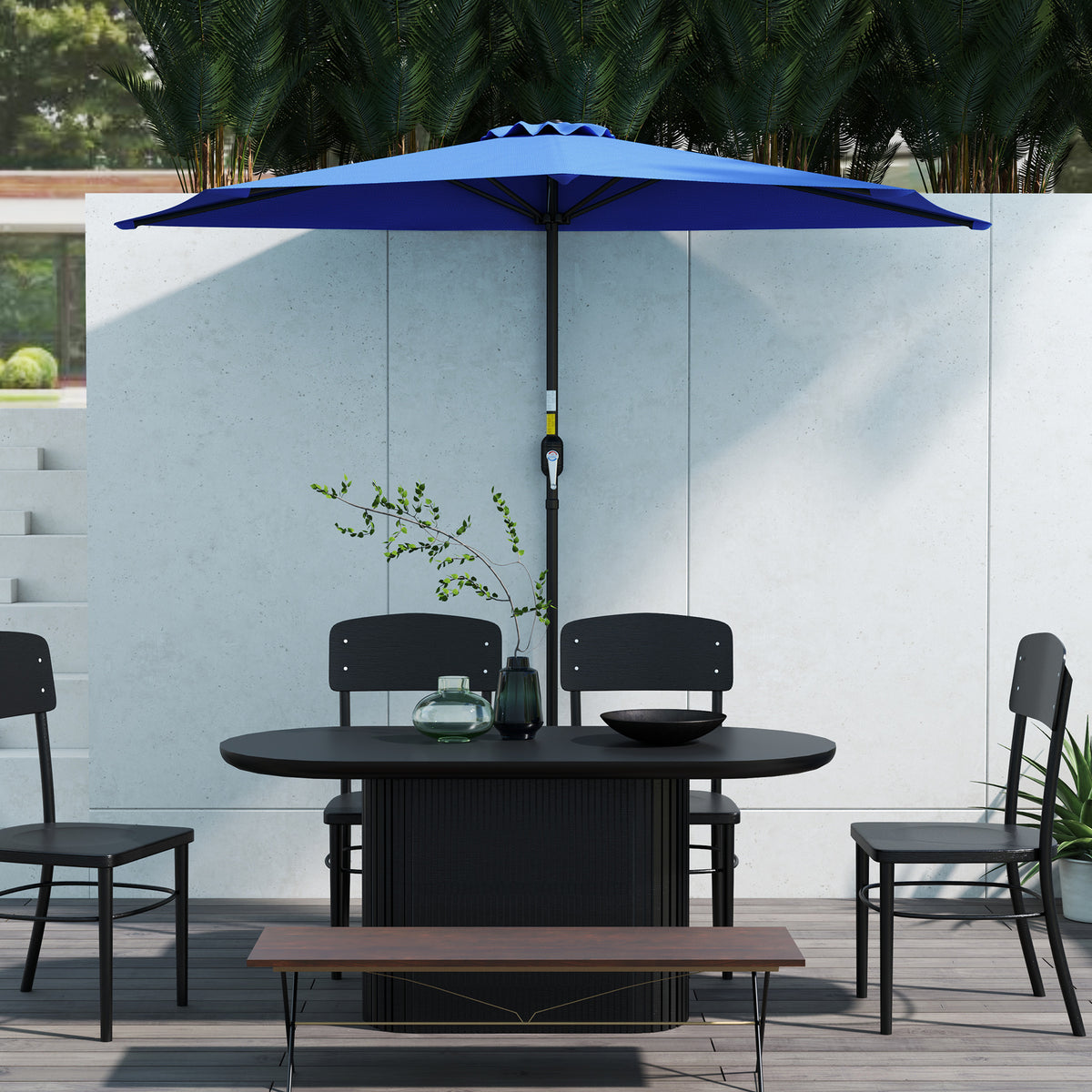9ft Deep Blue Half Round Umbrella with 5 Ribs