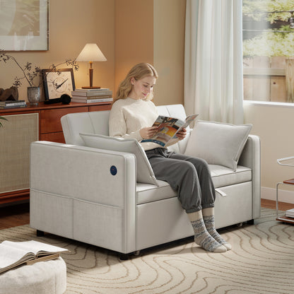 Convertible Sofa Bed with Pull-Out Sleeper and USB