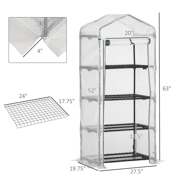 28" x 20" x 63" White Portable Greenhouse with 4 Shelves
