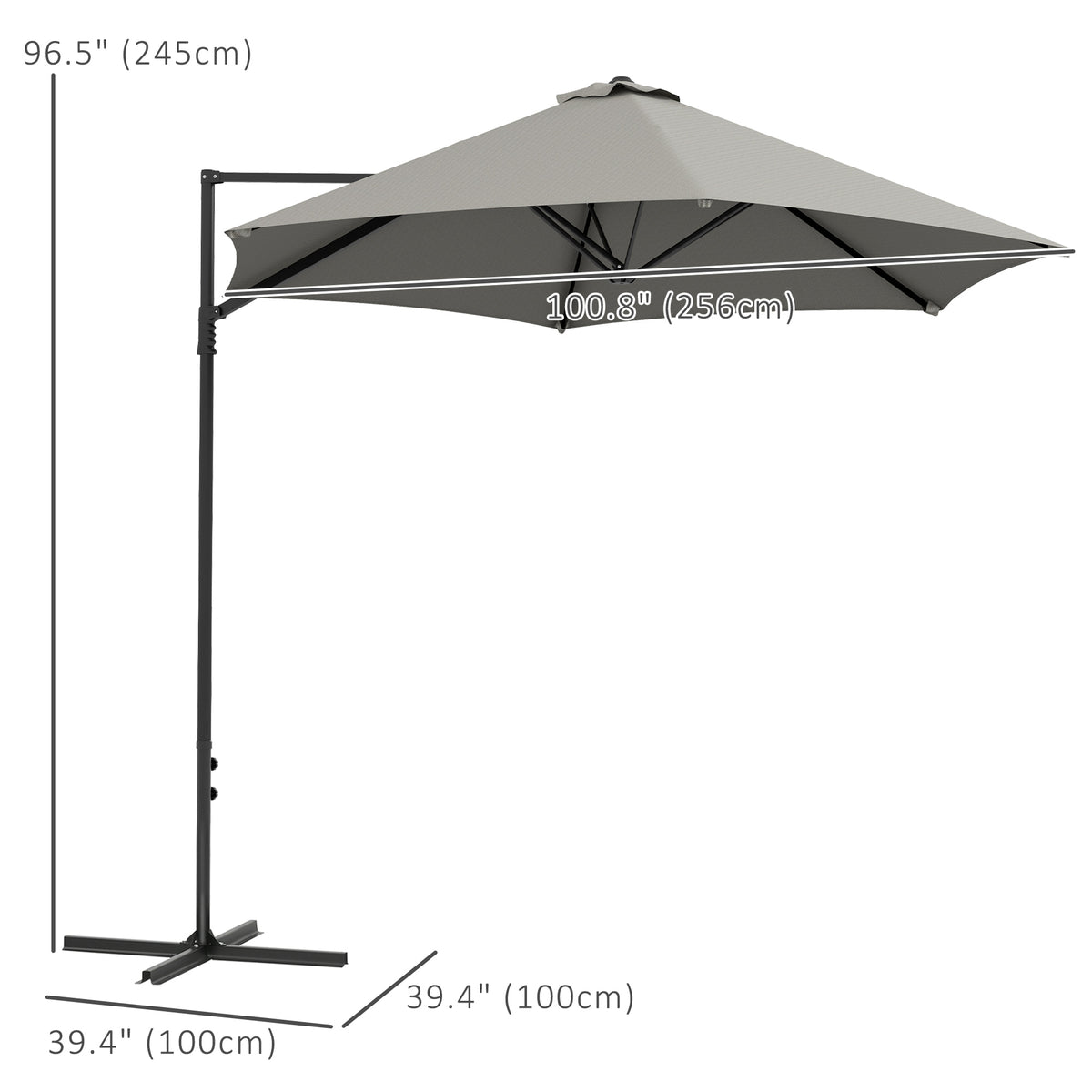 8.5FT Light Grey Roma Cantilever Parasol with Cross Base