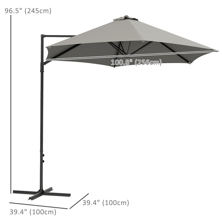8.5FT Light Grey Roma Cantilever Parasol with Cross Base