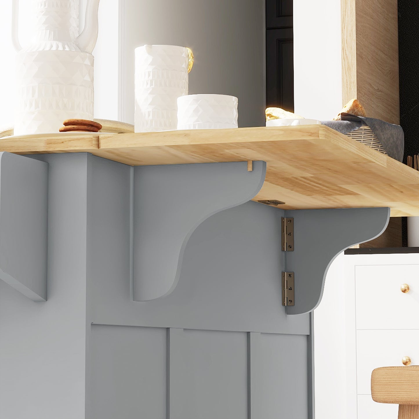 Kitchen Island on Wheels, Kitchen Cart with Drop Leaf, Drawers, Grey