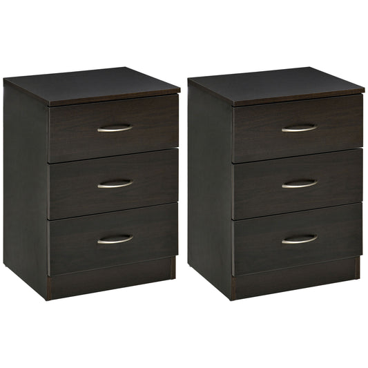 3-Drawer Nightstand Set of 2 - Dark Brown