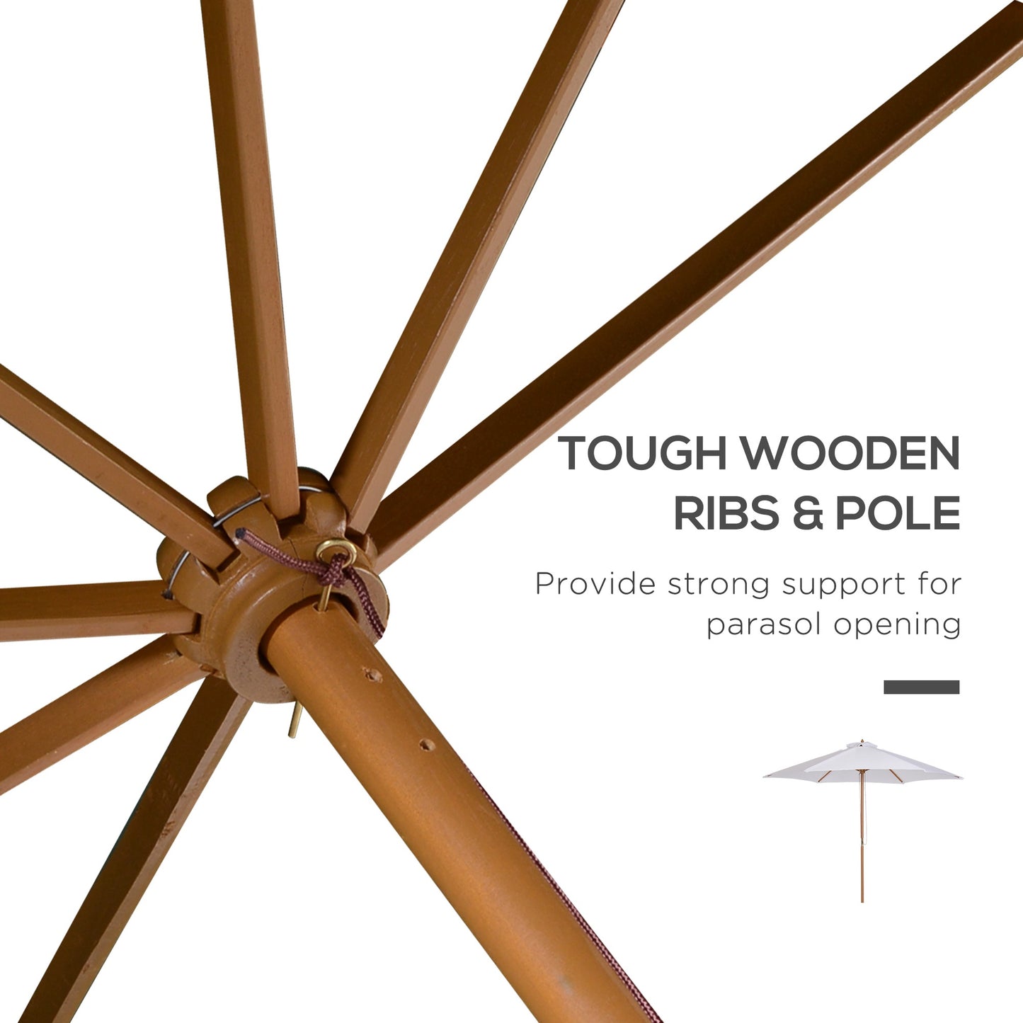 ⌀9' x 8' H Patio Umbrella, Market Umbrella with Hardwood Frame and Wind Vent, Outdoor Beach Parasol, White