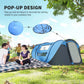 4 Person Camping Tent, Easy Pop Up Tent with Doors, Windows and Carry Bag, Automatic Setup Tent for Hiking, Blue
