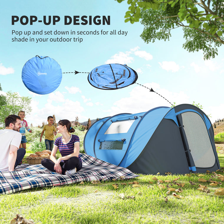 Blue 4-Person Pop-Up Camping Tent with Carry Bag