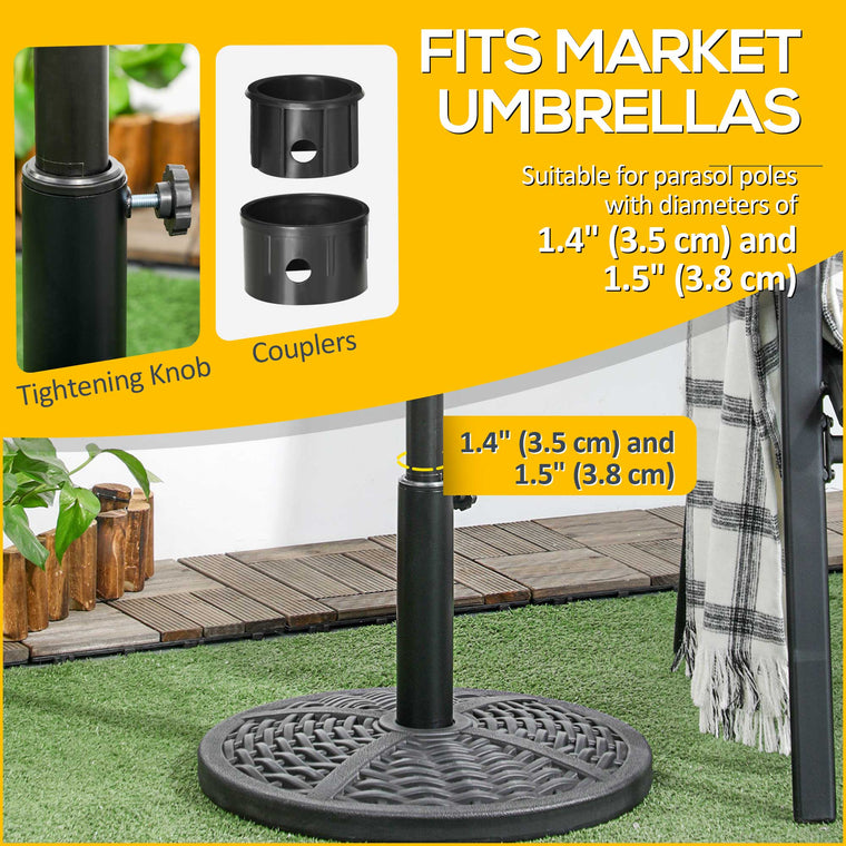 21 lb Black Cement Round Umbrella Base with Rattan Design