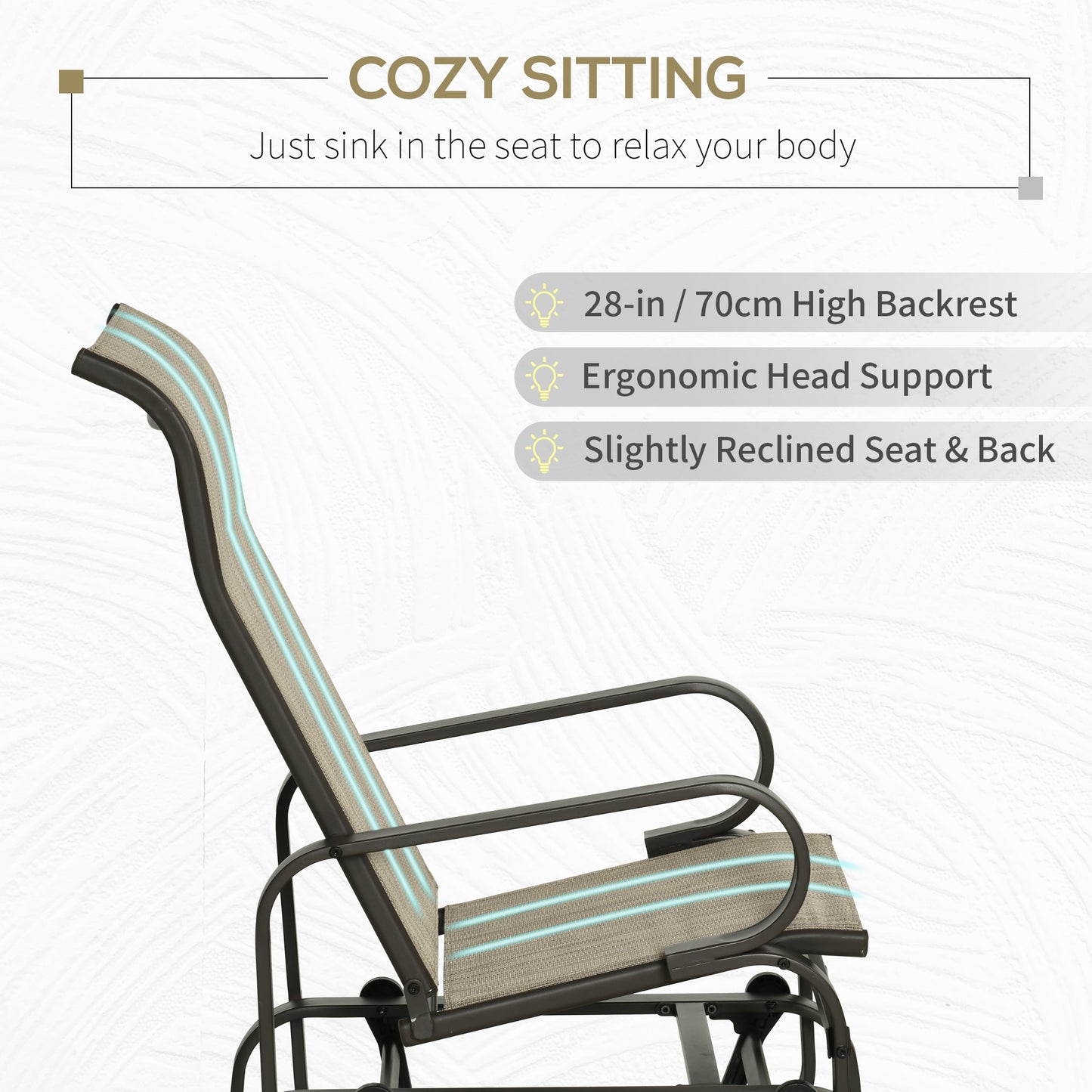 Patio Glider with Breathable Mesh Fabric, Outdoor Glider Chair, Garden Rocking Gliding Seat for Patio, Yard, Porch, Sand