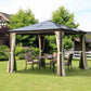 10 x 10 ft Hard Top Gazebo Canopy, Outdoor Patio Shelter with Heavy-Duty Metal Frame, Sun Shade with Curtains and Waterproof Roof for Backyard, Beige Coffee