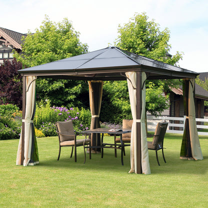 10' x 10' Beige Coffee Hardtop Gazebo with Metal Frame