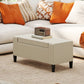 36" Storage Ottoman Bench, Linen-Look Fabric End of Bed Bench with Solid Wood Frame and Legs, Tufted Storage Chest, Footrest for Living Room, Bedroom, Entryway, Beige