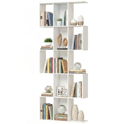 5-Tier S-Shaped Geometric Bookcase - White Wood Grain