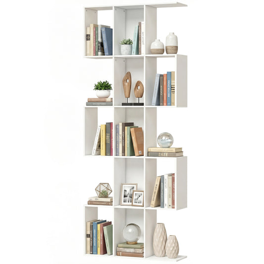 5-Tier S-Shaped Geometric Bookcase - White Wood Grain