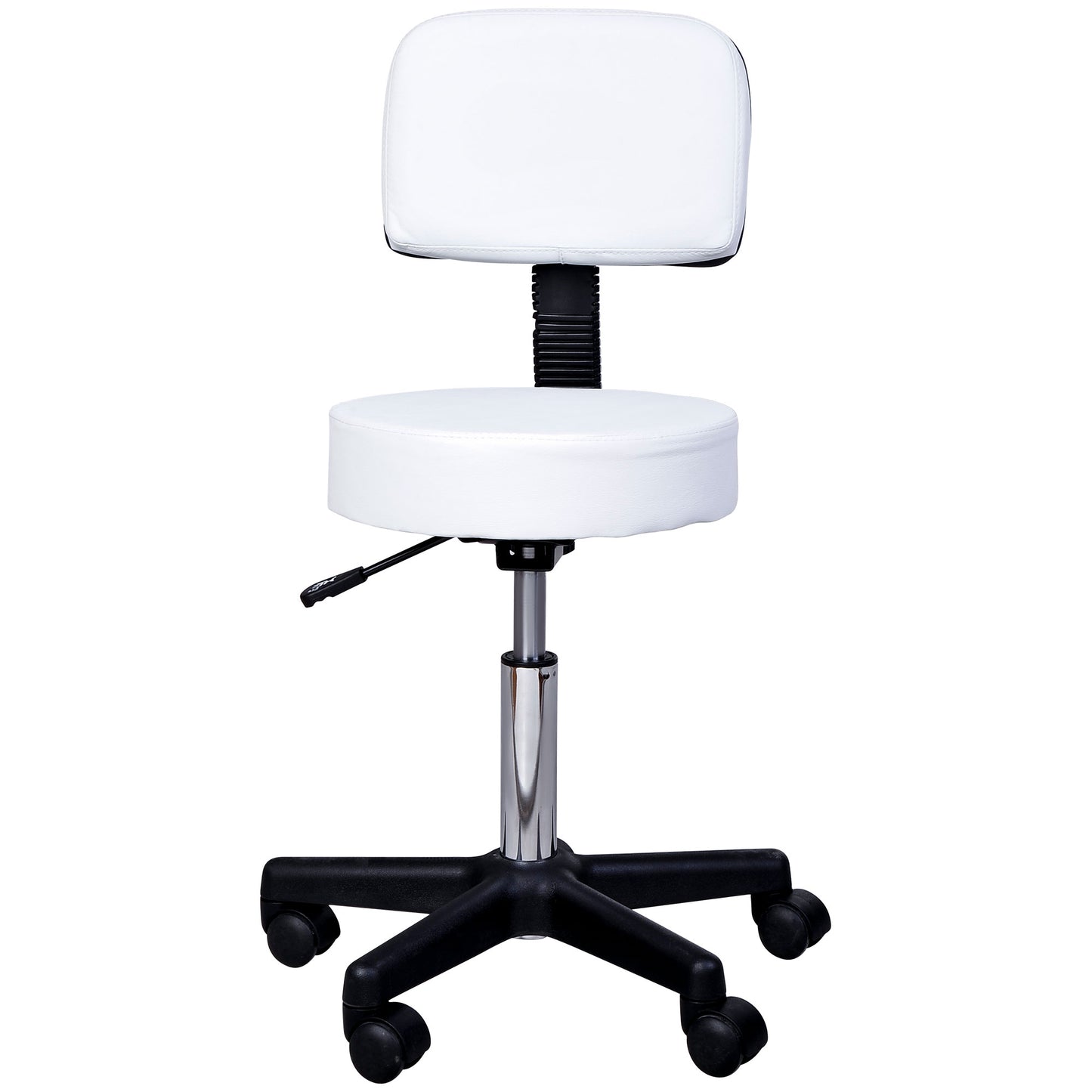 Rolling Stool with Wheels, Swivel Stool with Back Support, Adjustable Height, PU Leather Drafting Chair for Home Office, White