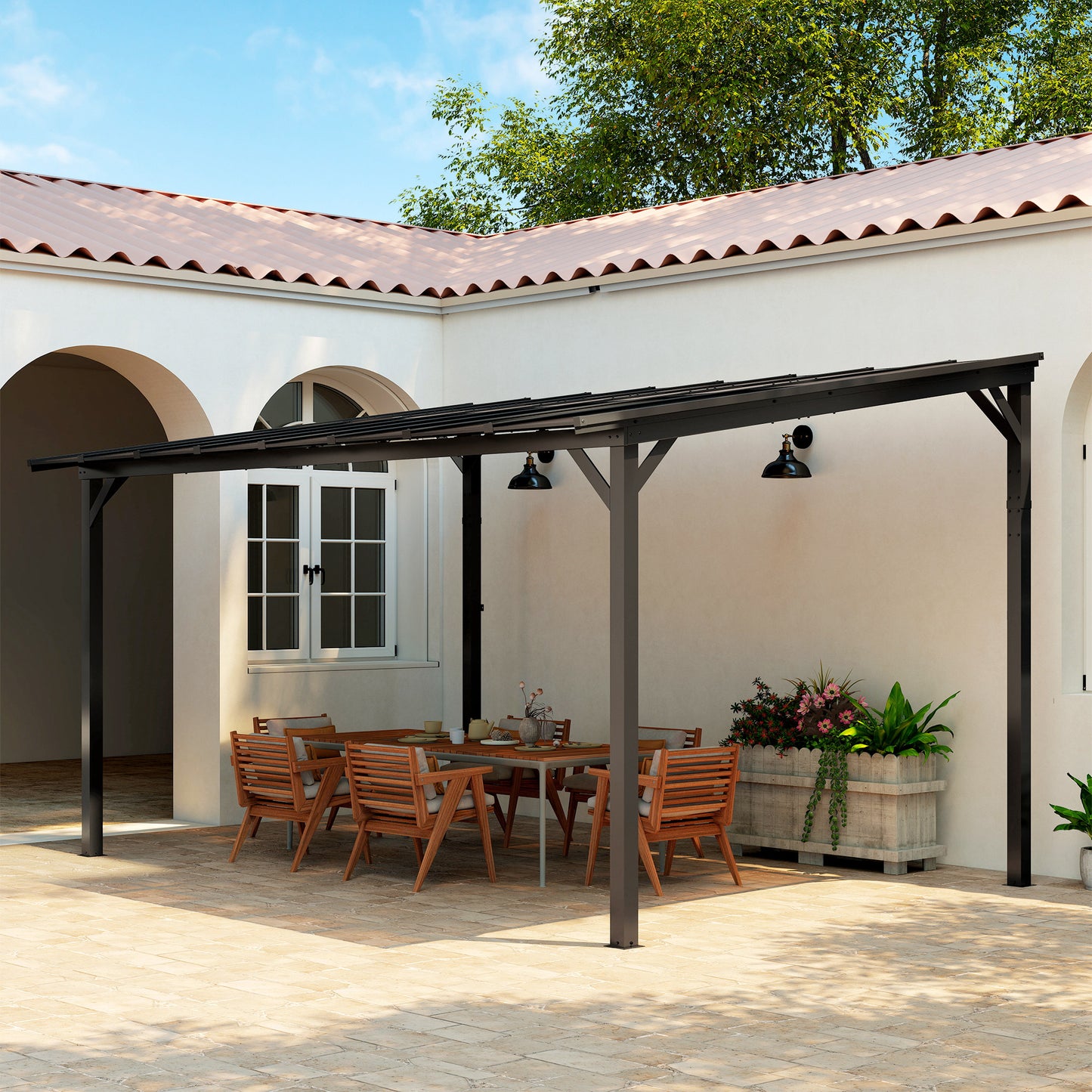 Hardtop Gazebo Wall-Mounted / Free Standing Outdoor Pergola with UPF 50+ & Waterproof Polycarbonate Roof