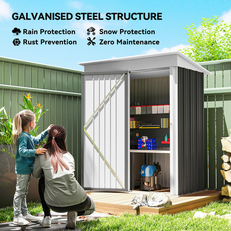 5' x 3' x 6' Steel Lean-To Shed with Shelves and Lock