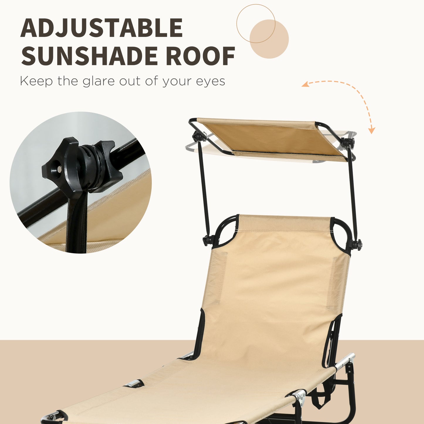2 Piece Folding Outdoor Chaise Lounges, Pool Tanning Chairs with Reclining Back, Sunshade for Beach, Patio, Dark Grey