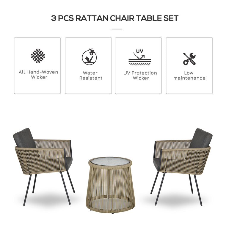 Grey 3-Piece Wicker Bistro Set with Coffee Table