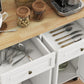Kitchen Island with Storage, Rolling Trolley Cart with Rubber Wood Top, Spice Rack, Towel Rack, Cream White