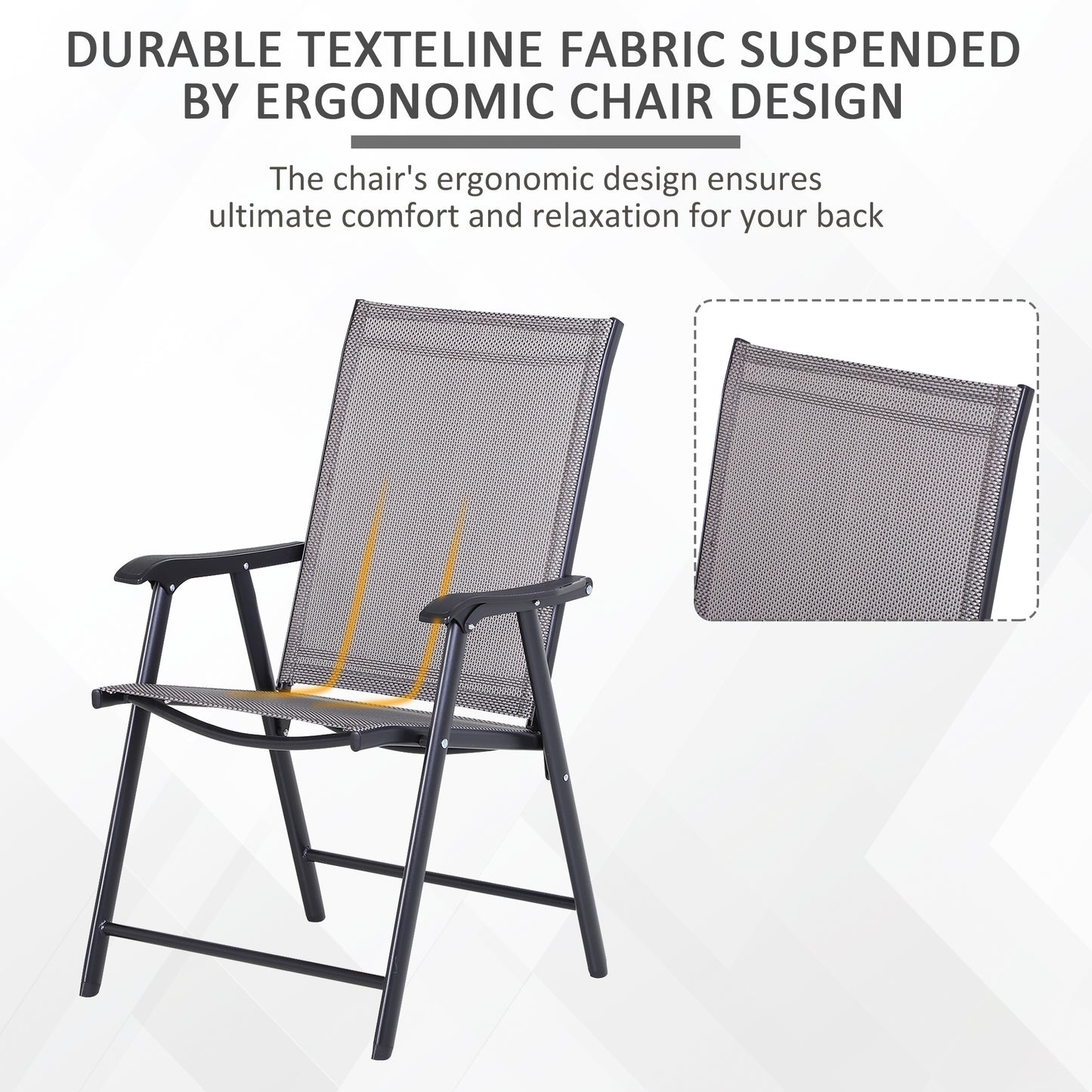 Outdoor Dining Chairs Set of 2, Folding Patio Dining Set with Texteline and Steel Frame for Park Convenient Seat