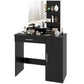 Vanity Desk with Mirror, Makeup Vanity w/ Drawer, Open Compartment and Shelves, Cabinet, Adjustable Shelves for Bedroom