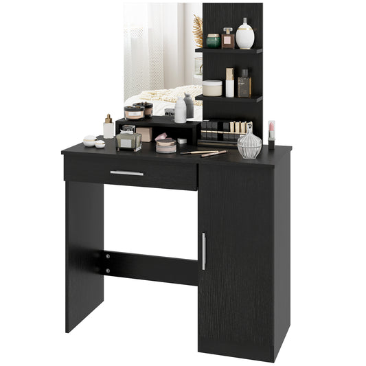 Vanity Desk with Mirror and Drawer - Black
