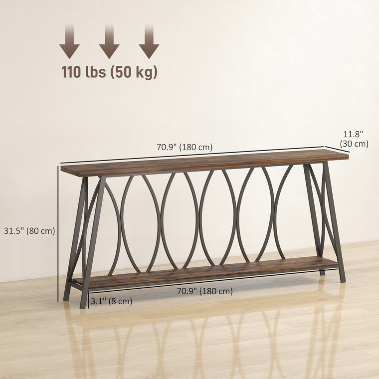 71" Industrial 2-Tier Console Table - Rustic Brown