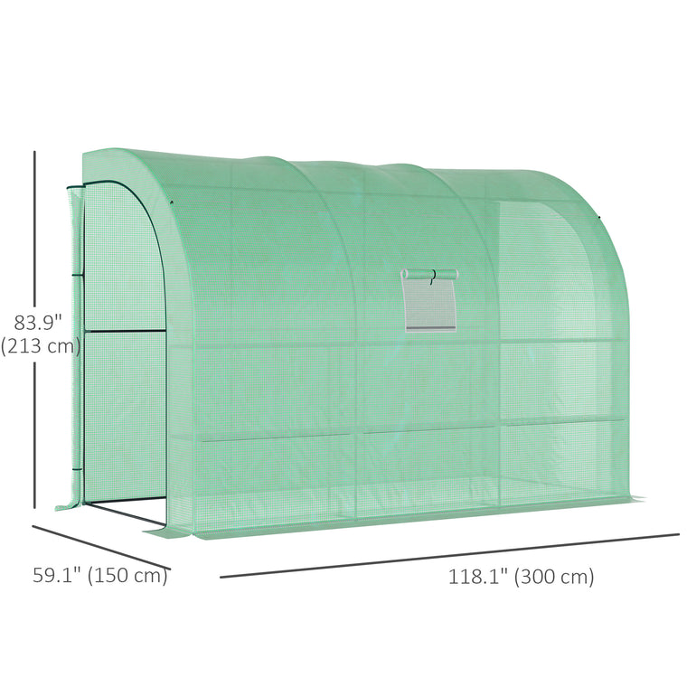 10' x 5' x 7' Green Lean-To Greenhouse with PE Cover