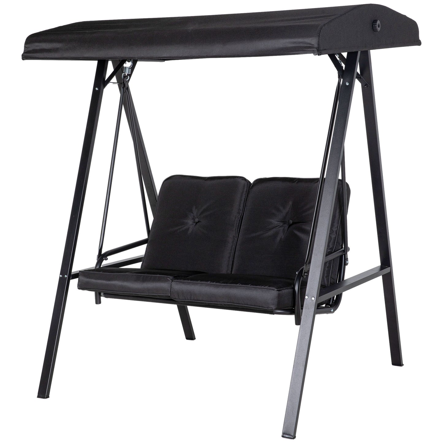2-Seater Outdoor Porch Swing with Adjustable Canopy, Patio Swing Chair for Garden, Poolside, Backyard, Dark Blue