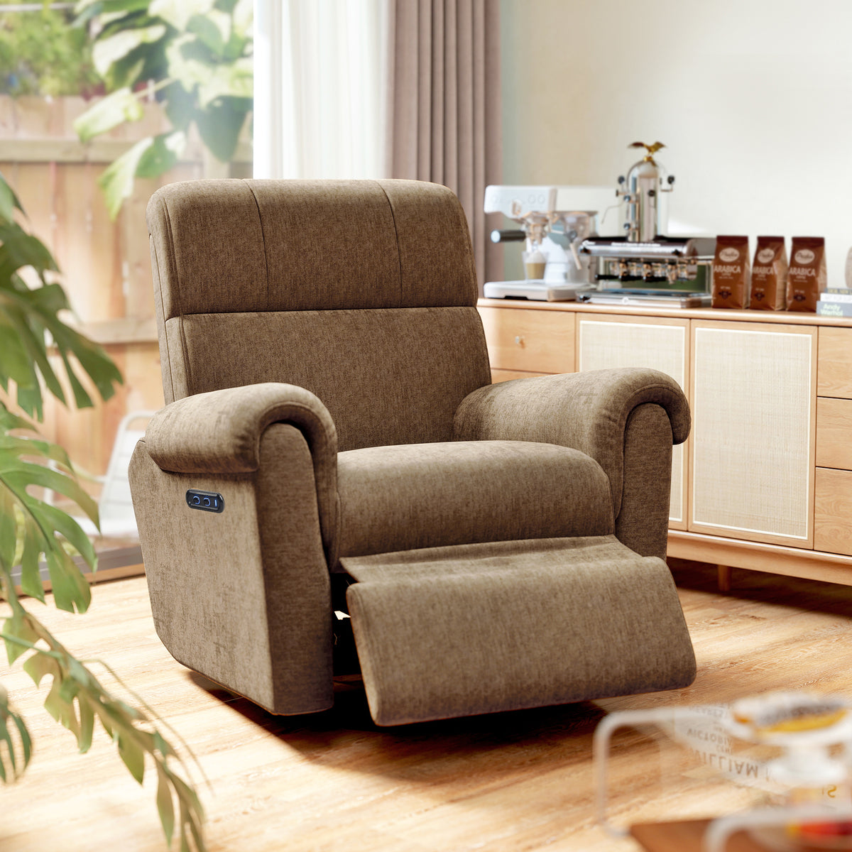 Power Recliner Chair, Fabric Upholstered Recliner Chair with USB Ports, Swivel and Rocking Function, Footrest