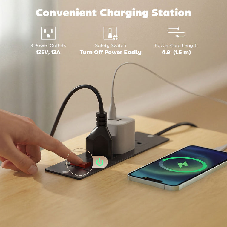 Kitchen Island Cart with Charging Station and Drop Leaf