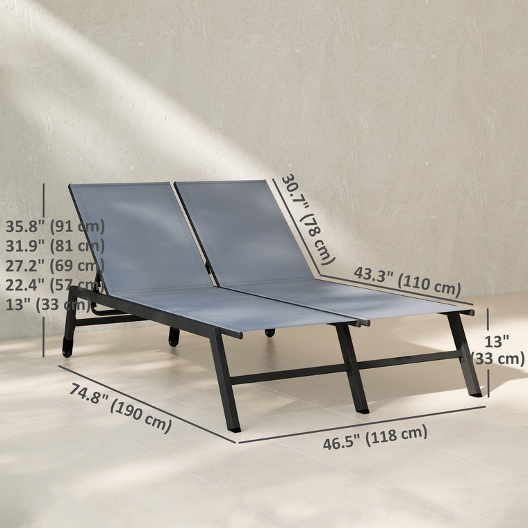 2-Person Chaise Lounge with 5-Position Back and Wheels