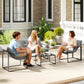 4 Piece Outdoor Furniture Set, Patio Conversation Set with Tempered Glass Table, Loveseat, Chairs, Cushions, Light Grey