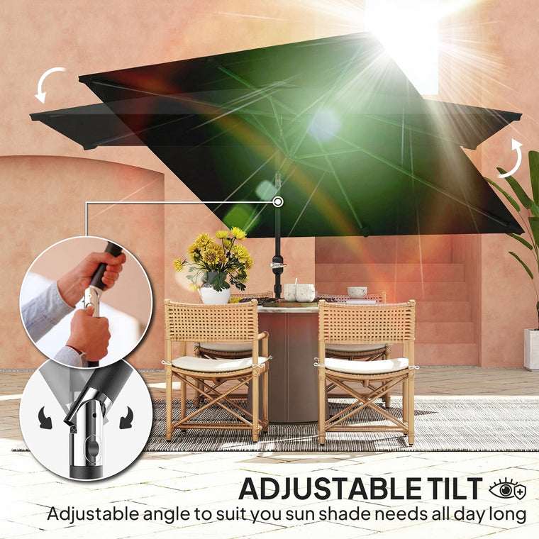 6.4' x 9.7' Black Rectangular Patio Umbrella with Tilt & Crank
