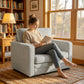 Accent Chair, Velvet-feel Fabric Armchair with Wide Seat, Spring Cushion, Solid Wood legs, Grey