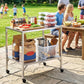 Outdoor Grill Cart with Stainless Steel Tabletop, Pizza Oven Stand with Shelf, Lockable Wheels, Rolling BBQ Table