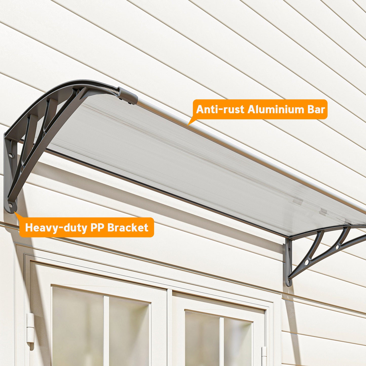 Window Awning Door Canopy, Polycarbonate Front Door Outdoor Patio Cover, Sun Shelter, Hollow Sheet, 43.3" x 23.6", Clear