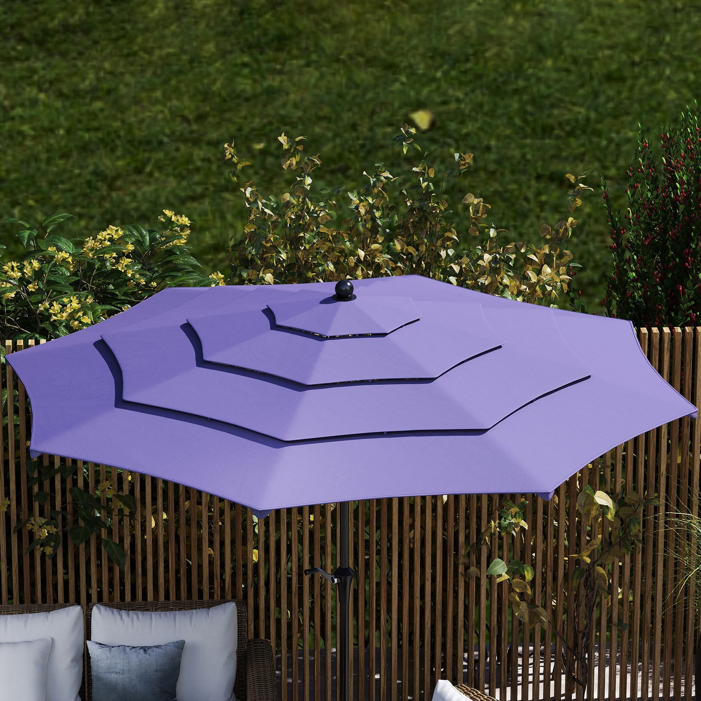 10.7FT Patio Umbrella with 8 Ribs, Crank, Push Button Tilt, Air Vents, for Backyard, Deck and Lawn, Purple