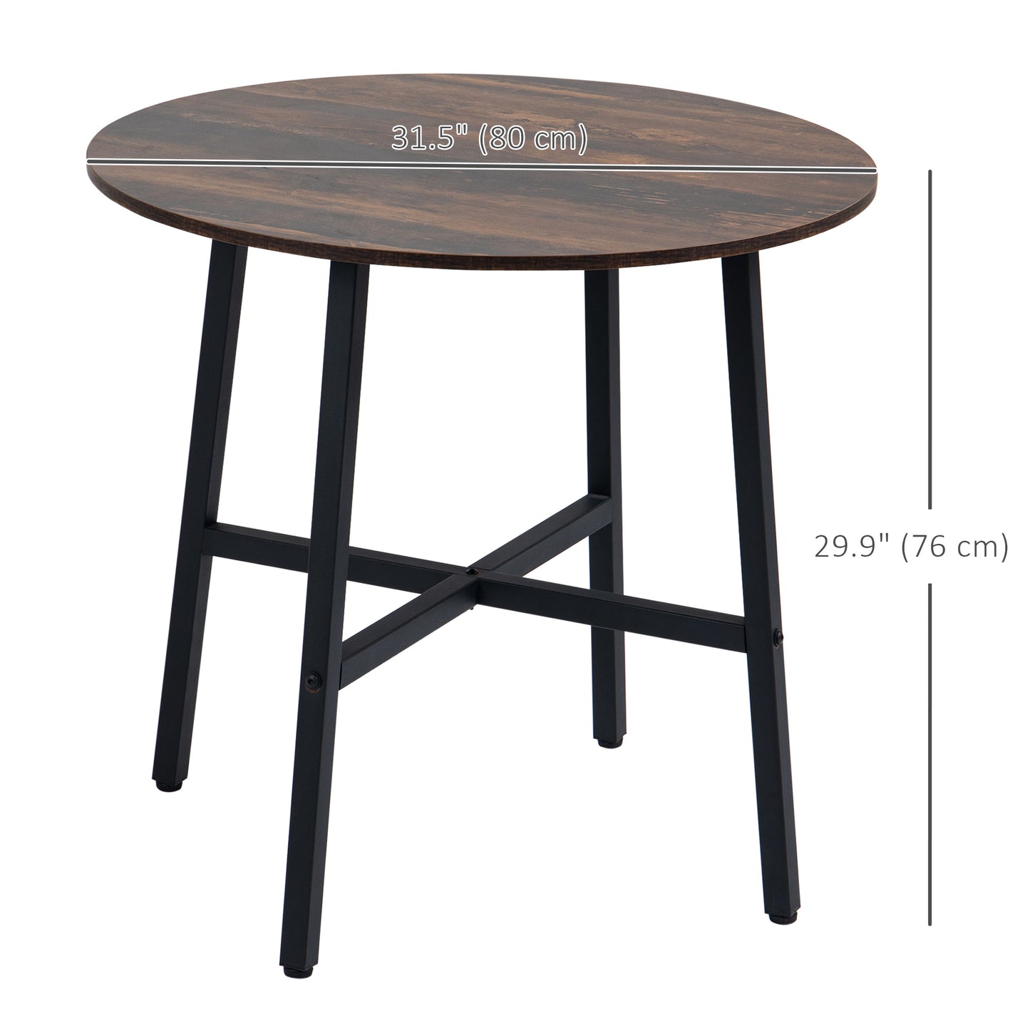 31.5" Round Dining Table, Industrial Style Kitchen Table with Steel Legs, Rustic Brown