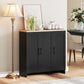 Modern Sideboard Buffet Cabinet, Modern Kitchen Storage Cabinet with 3 Doors Adjustable Shelves, for Dining Room, Black