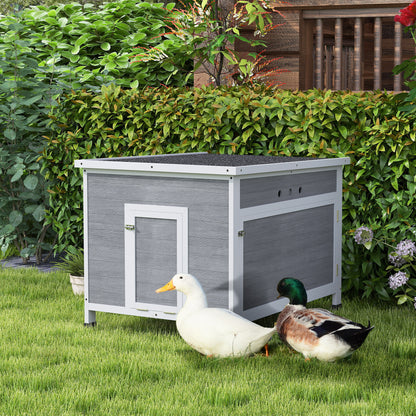 Grey Wooden Duck Coop with Openable Roof & Double Doors