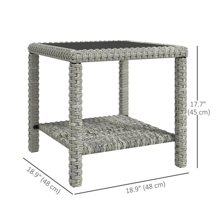 19" Wicker Coffee Table with Glass Top and Storage Shelf