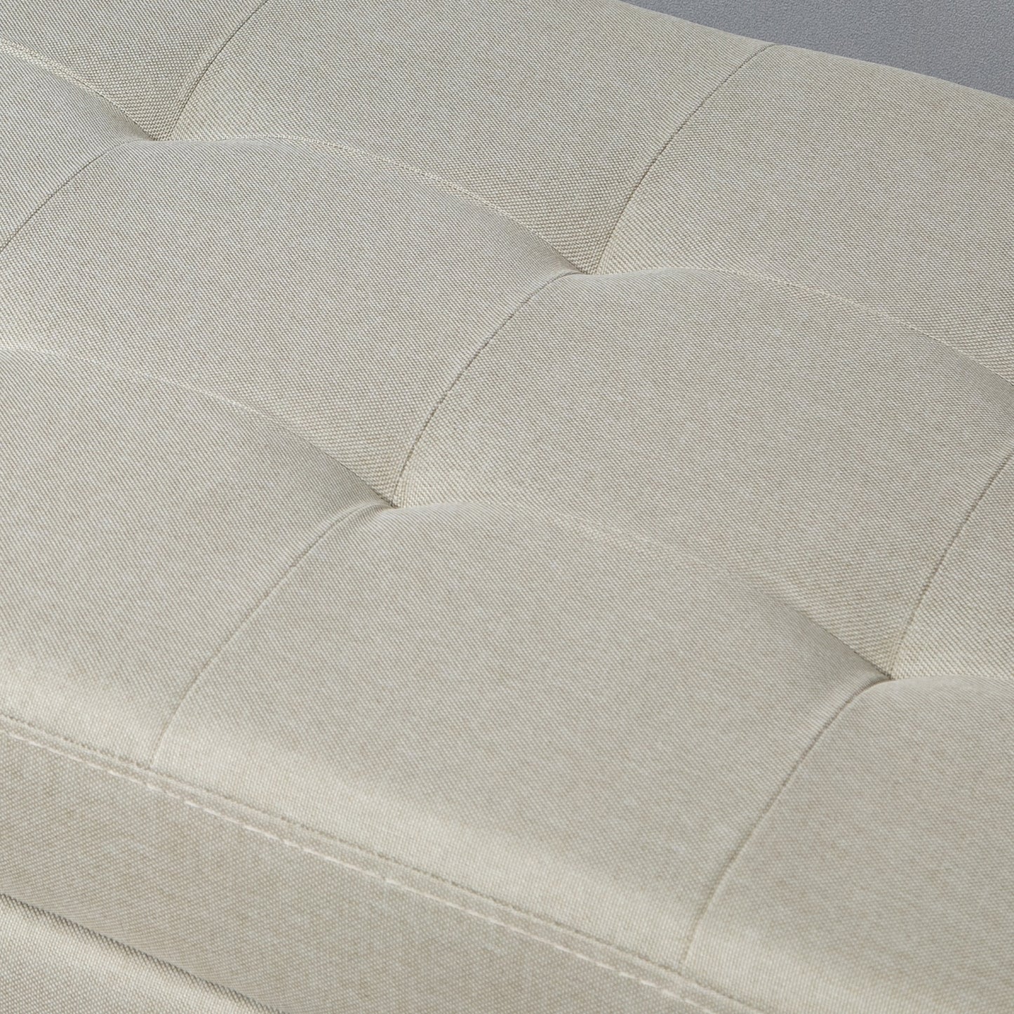 Rectangular Entry Bench, Tufted Upholstered Linen Fabric Wood Feet Storage Ottoman Bench, Beige