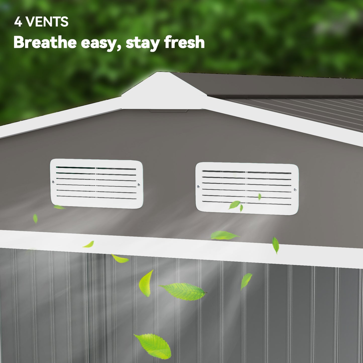 9x6 Galvanized Steel Ventilated Garden Storage Shed with Double Doors, Foundation Kit, Grey