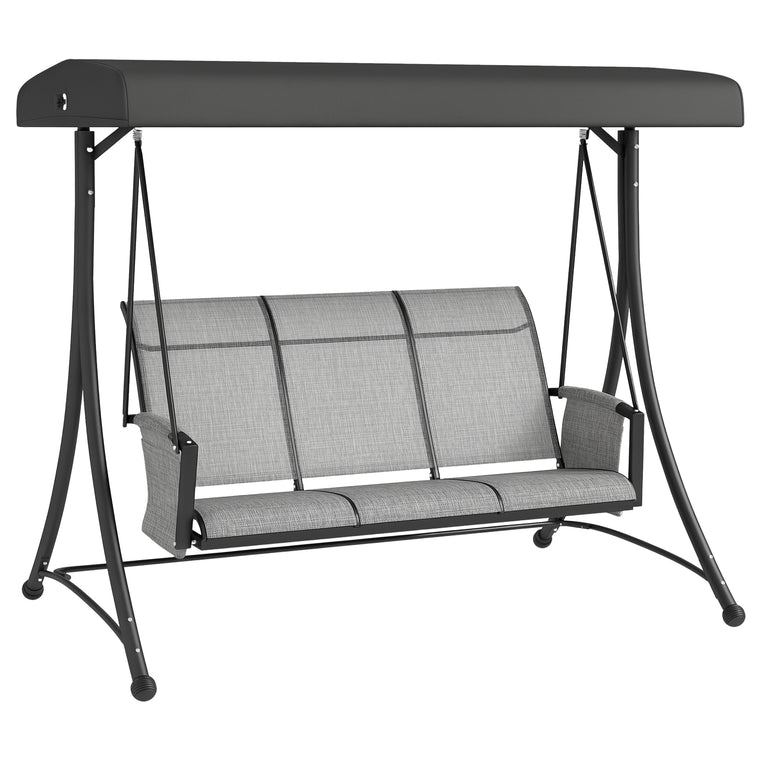 Mixed Grey 3-Person Porch Swing with Adjustable Canopy