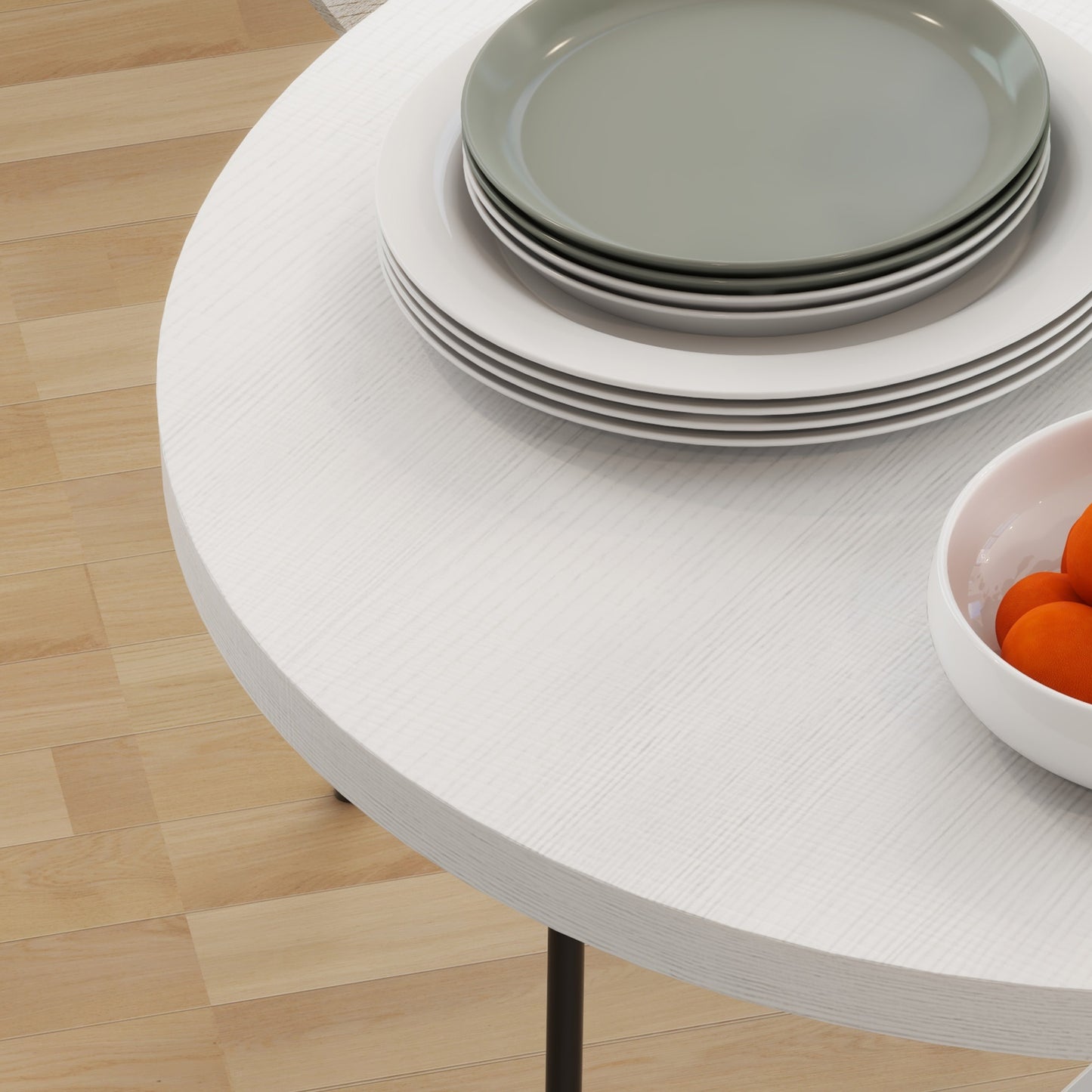 29" Dining Table, Contemporary Round Kitchen Table with Steel Legs, White