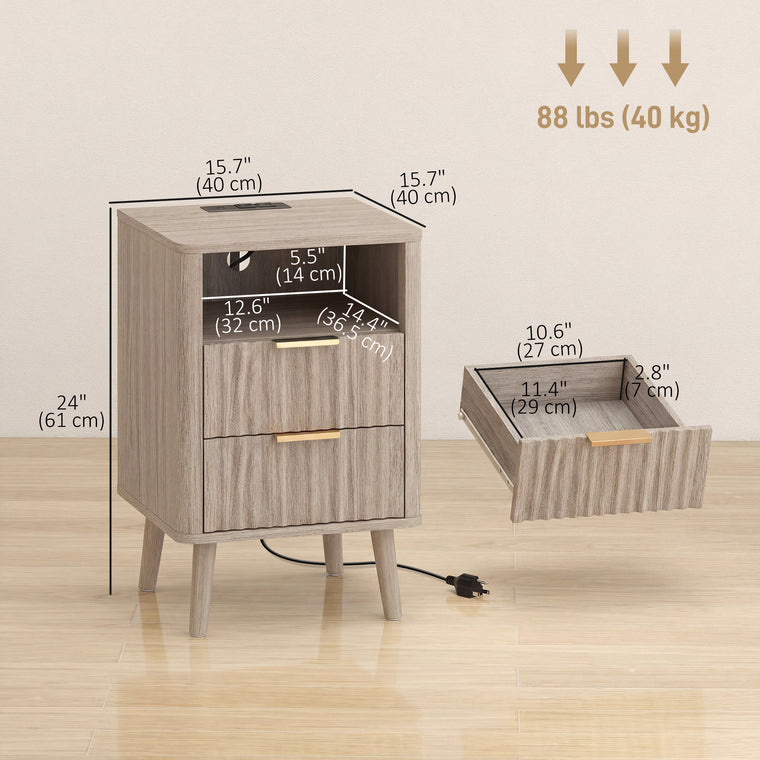 Nightstand Set of 2 with Charging Station