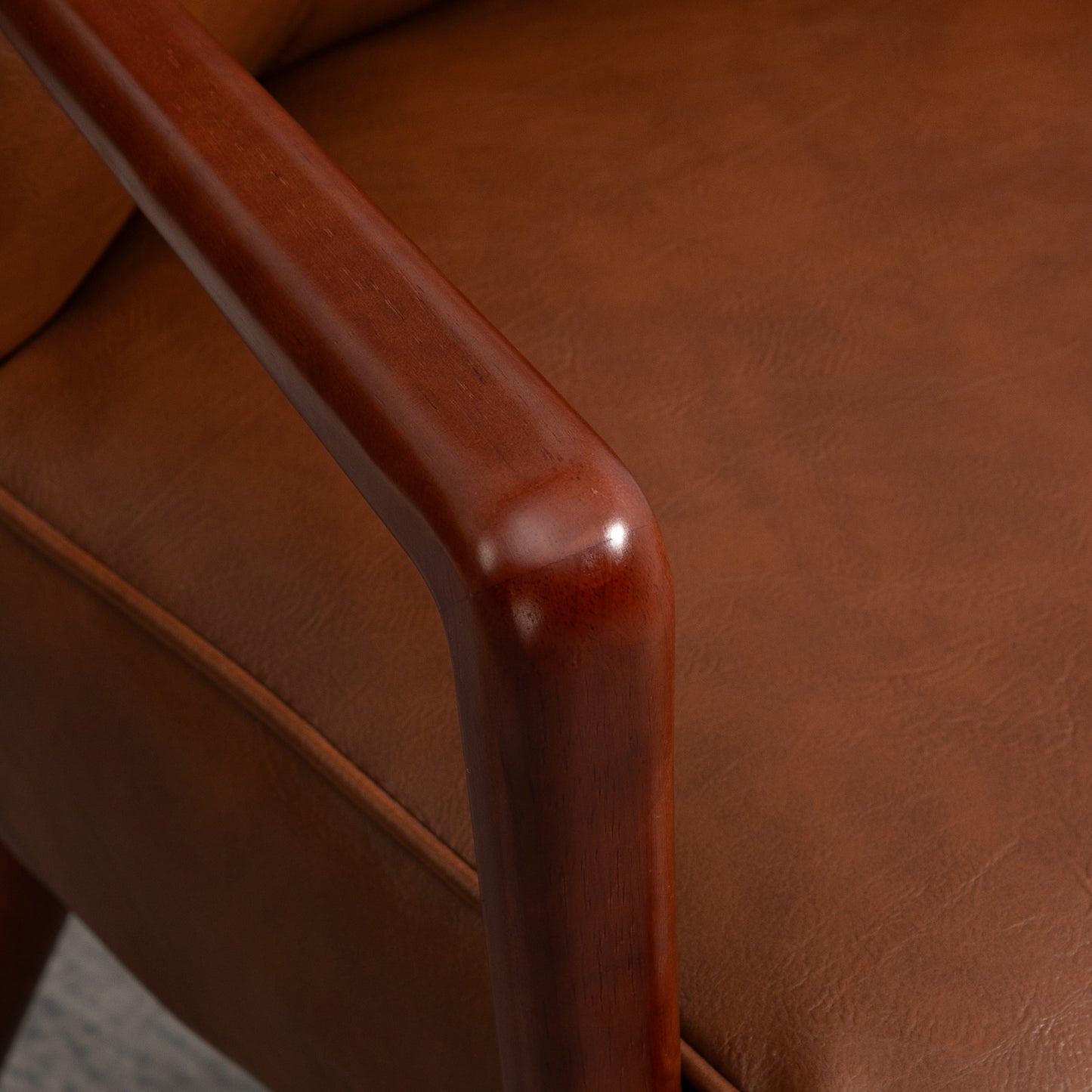 Accent Chair, Modern Armchair, Faux Leather Upholstered Living Room Chair with Wood Legs and Wide Padded Seat, Brown