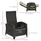 Outdoor Recliner Chair with Adjustable Backrest, Cushion, Side Tray, Black